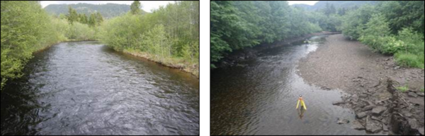 The photos show Lundesokna in central Norway at different water flows.